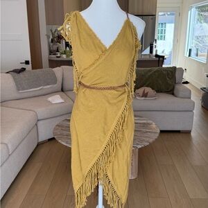 Caravana Mustard Fringe Wrap Dress O/S